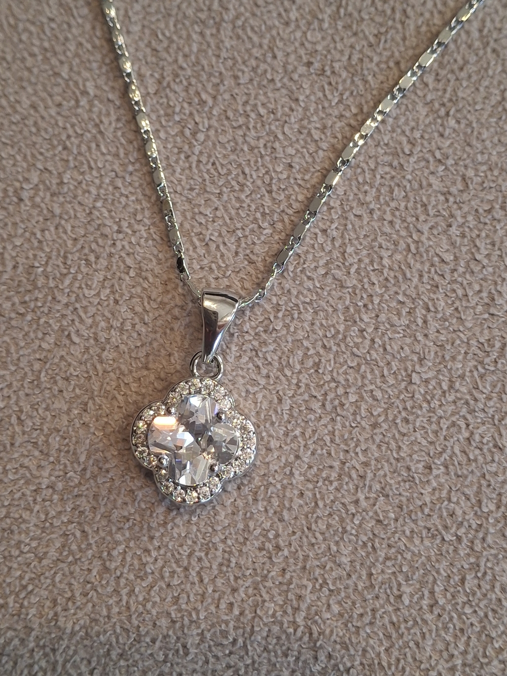 Sterling Silver Clear Crystal Clover Pendant Necklace